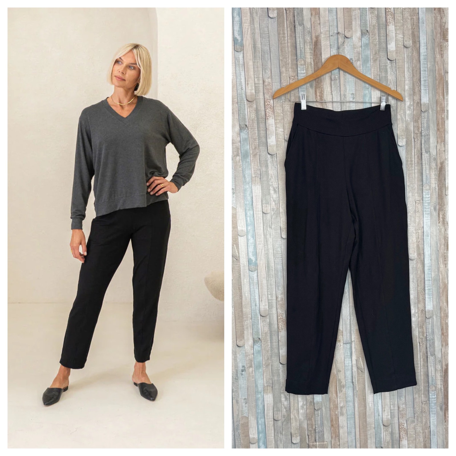 Encircled M The Wanderer Pant Black Pull On High Rise Tapered Leg Travel Trouser
